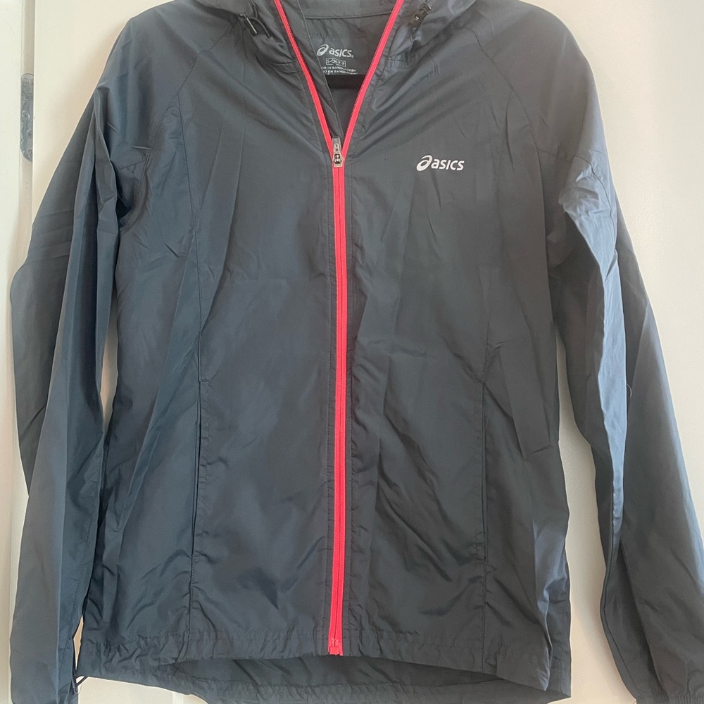 ASICS Packable Grey Rain Jacket with Pink Accents